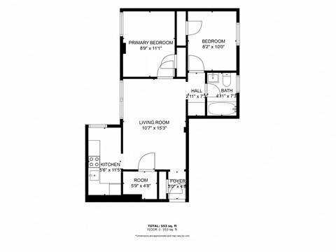 a floor plan of a 1 bedroom floor plan